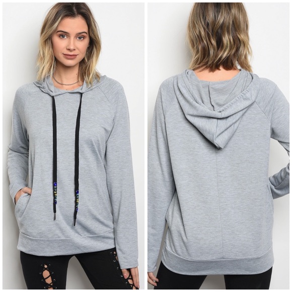 Tops - LAST Gray Embellished Hoodie 03003
